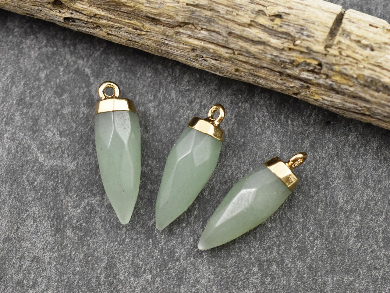 25-26mm Gold Tone Natural green Aventurine Pointed Bullet Pendant